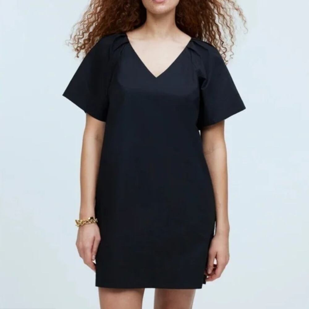 Madewell V-Neck Mini Shirtdress Black Cotton Women's XS Boho Chic Casual Summer